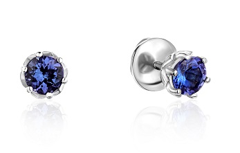 Золотые серьги-пусеты с танзанитами